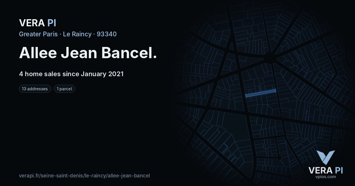 Allee Jean Bancel, Le Raincy at night – every parcel coloured by the prices around it, the street's own parcels lit