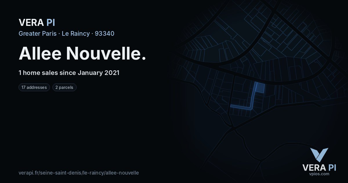 Allee Nouvelle, Le Raincy at night – every parcel coloured by the prices around it, the street's own parcels lit