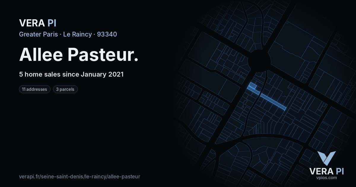 Allee Pasteur, Le Raincy at night – every parcel coloured by the prices around it, the street's own parcels lit