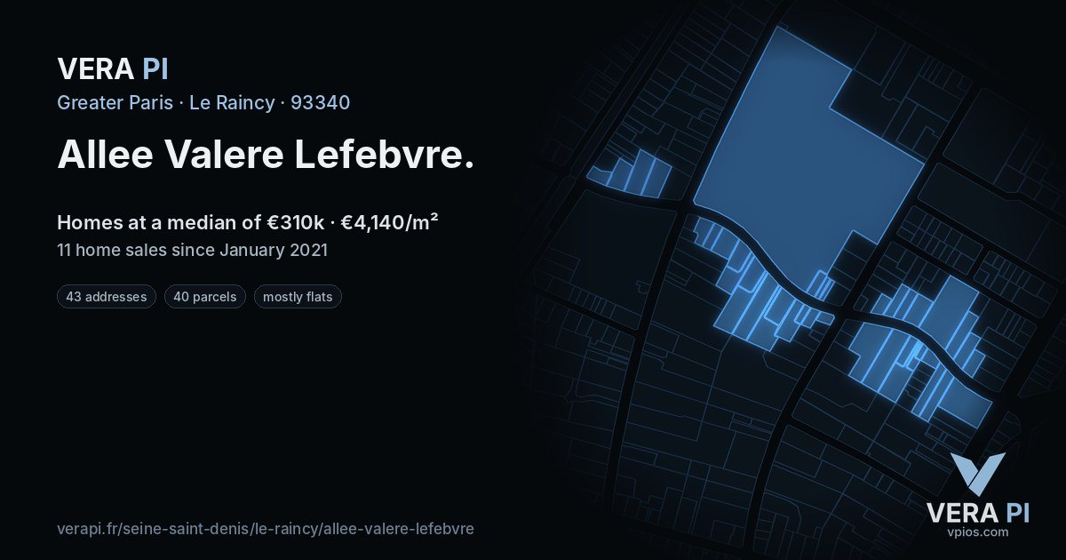 Allee Valere Lefebvre, Le Raincy at night – every parcel coloured by the prices around it, the street's own parcels lit