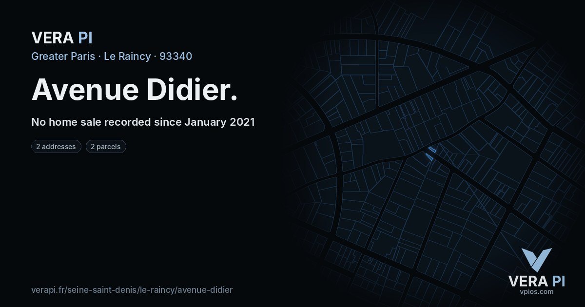 Avenue Didier, Le Raincy at night – every parcel coloured by the prices around it, the street's own parcels lit