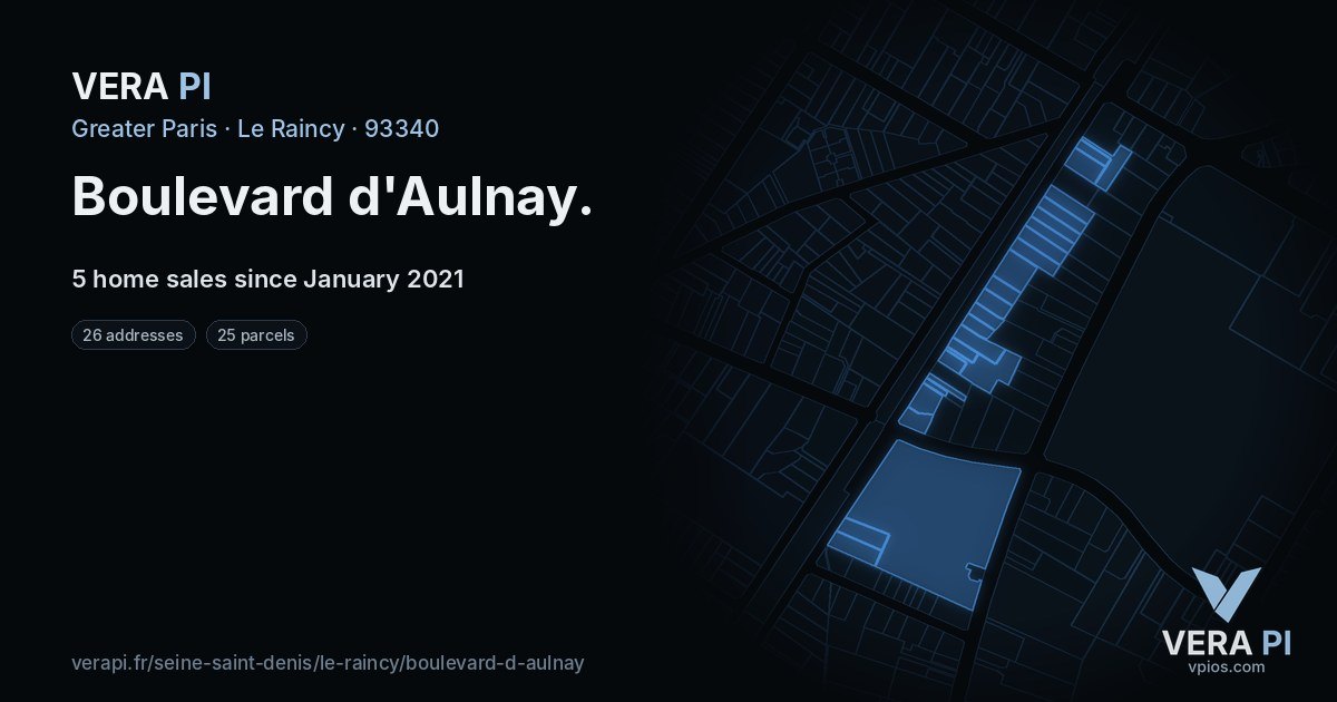 Boulevard d'Aulnay, Le Raincy at night – every parcel coloured by the prices around it, the street's own parcels lit