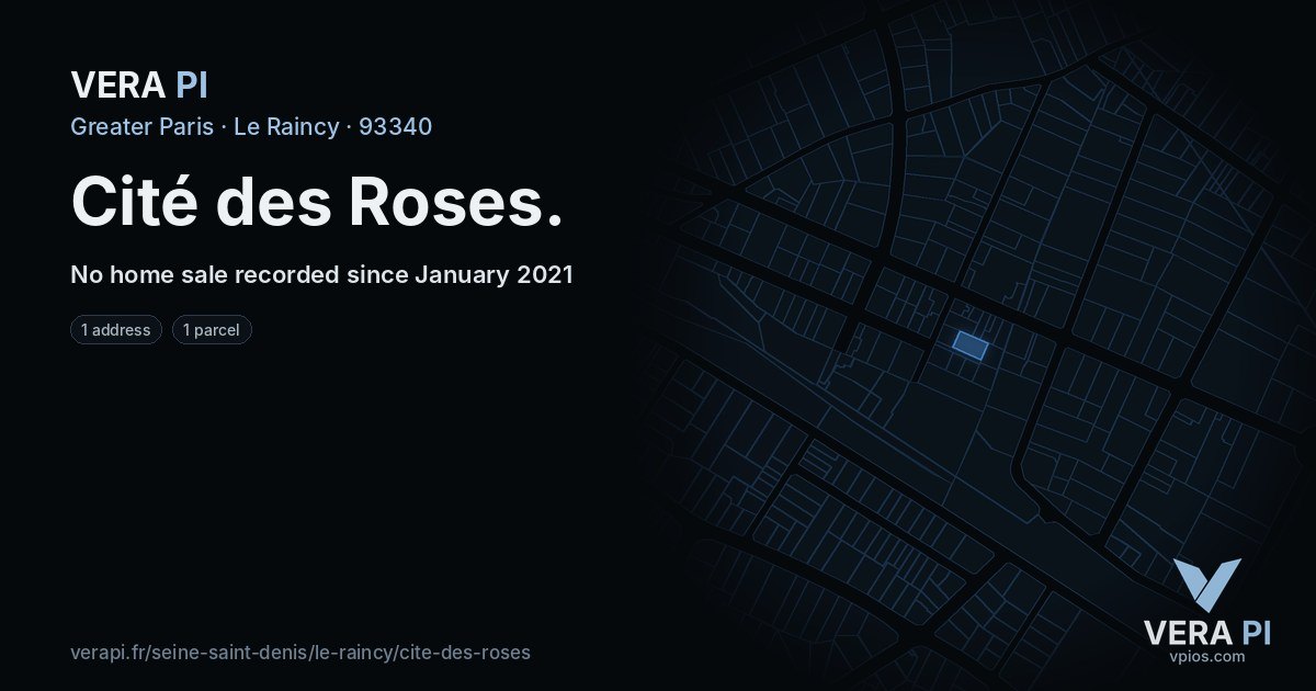 Cité des Roses, Le Raincy at night – every parcel coloured by the prices around it, the street's own parcels lit