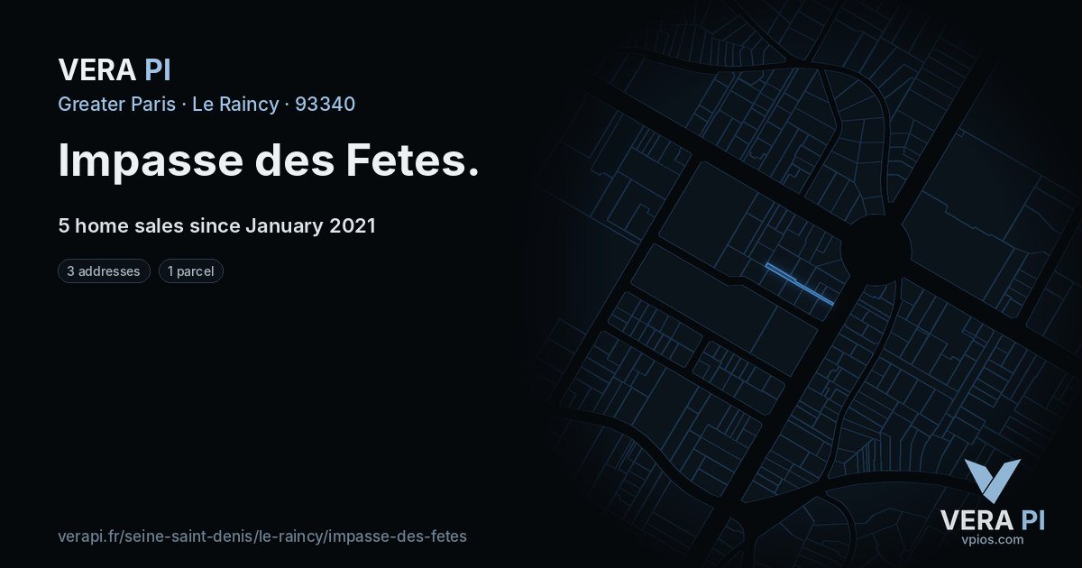 Impasse des Fetes, Le Raincy at night – every parcel coloured by the prices around it, the street's own parcels lit
