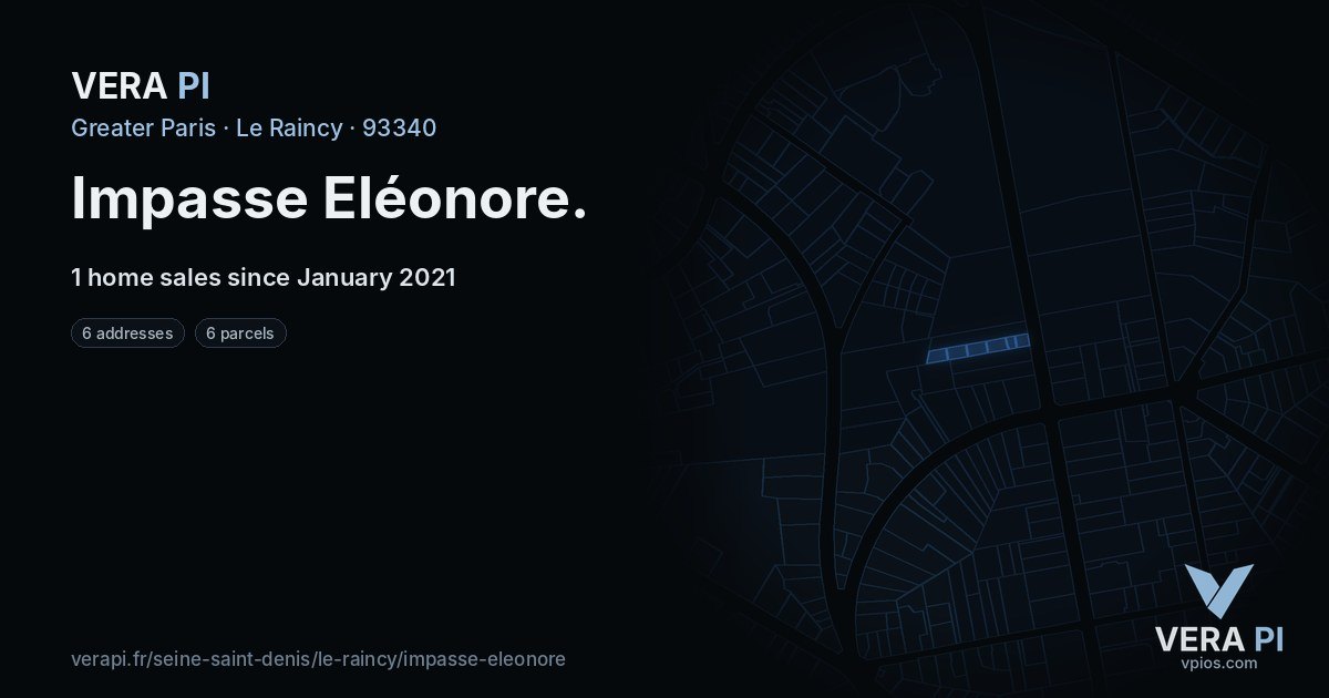 Impasse Eléonore, Le Raincy at night – every parcel coloured by the prices around it, the street's own parcels lit