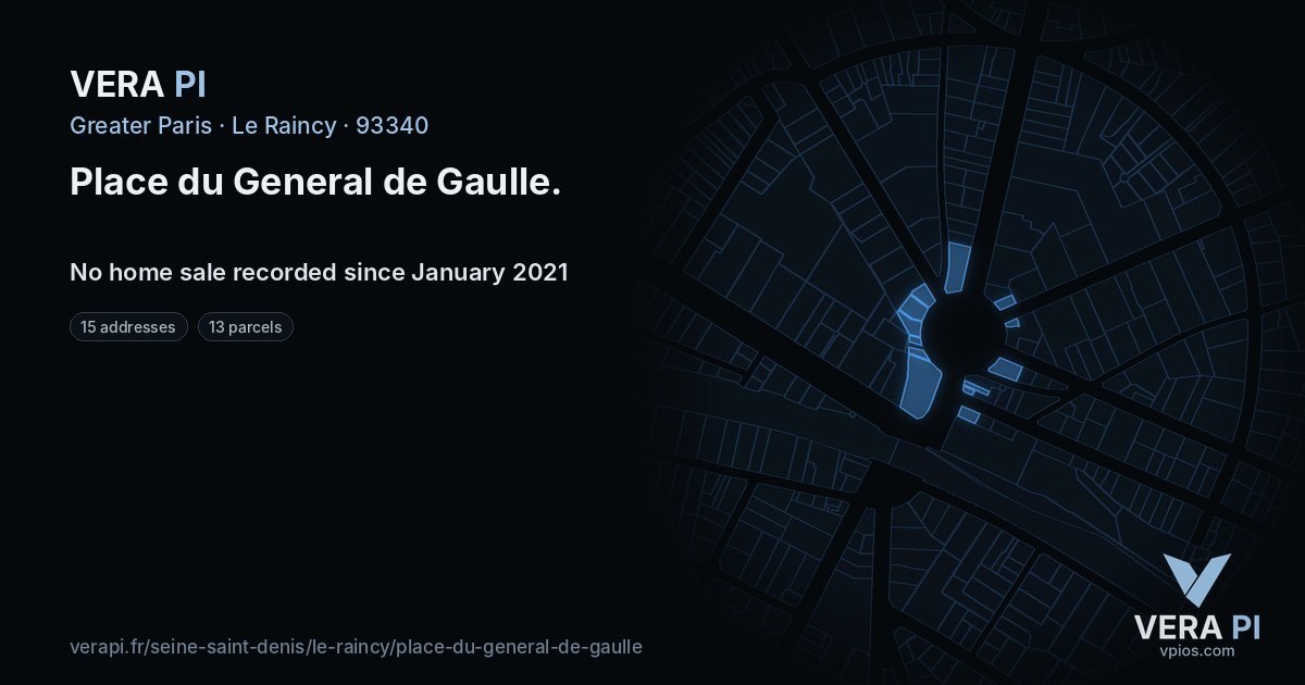 Place du General de Gaulle, Le Raincy at night – every parcel coloured by the prices around it, the street's own parcels lit