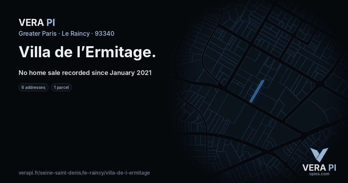 Villa de l’Ermitage, Le Raincy at night – every parcel coloured by the prices around it, the street's own parcels lit