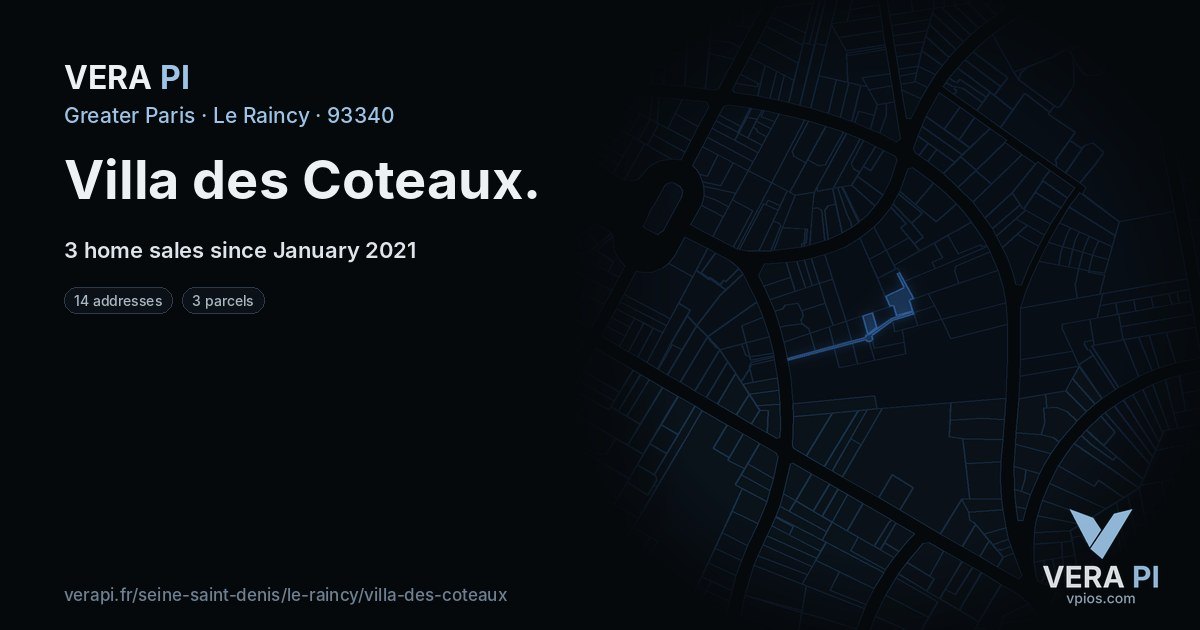 Villa des Coteaux, Le Raincy at night – every parcel coloured by the prices around it, the street's own parcels lit