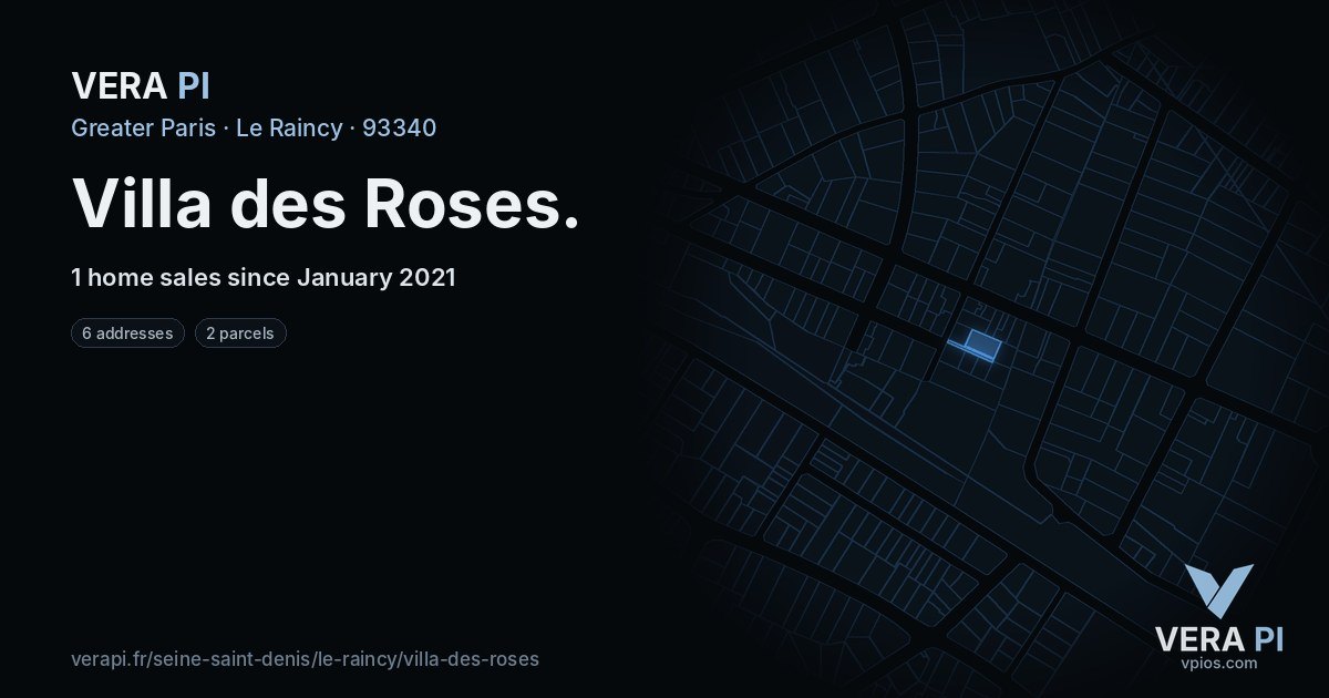 Villa des Roses, Le Raincy at night – every parcel coloured by the prices around it, the street's own parcels lit