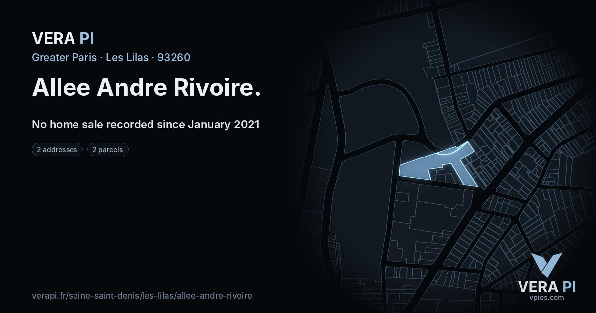Allee Andre Rivoire, Les Lilas at night – every parcel coloured by the prices around it, the street's own parcels lit