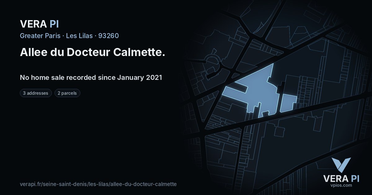 Allee du Docteur Calmette, Les Lilas at night – every parcel coloured by the prices around it, the street's own parcels lit