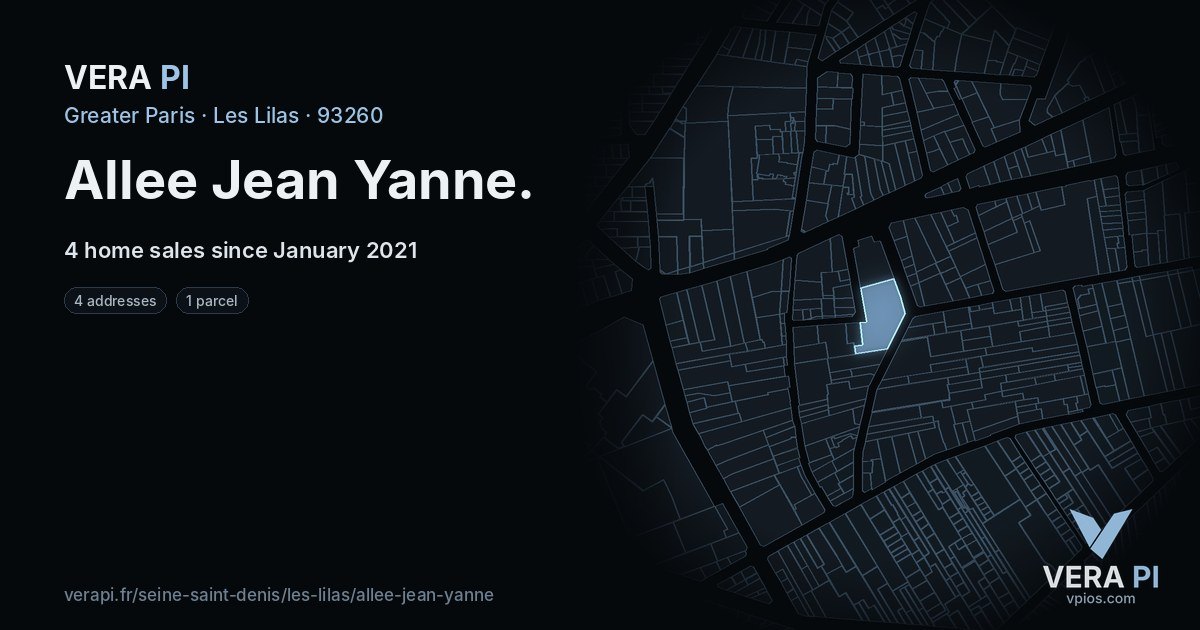 Allee Jean Yanne, Les Lilas at night – every parcel coloured by the prices around it, the street's own parcels lit