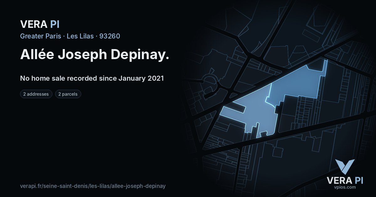 Allée Joseph Depinay, Les Lilas at night – every parcel coloured by the prices around it, the street's own parcels lit