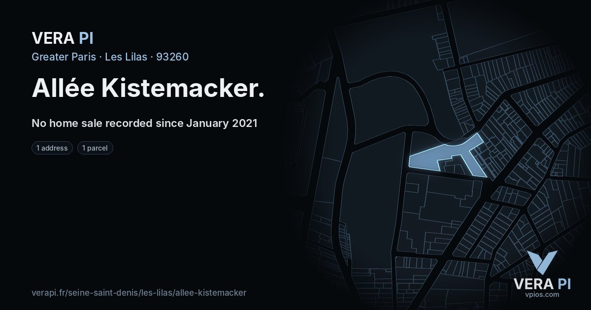 Allée Kistemacker, Les Lilas at night – every parcel coloured by the prices around it, the street's own parcels lit