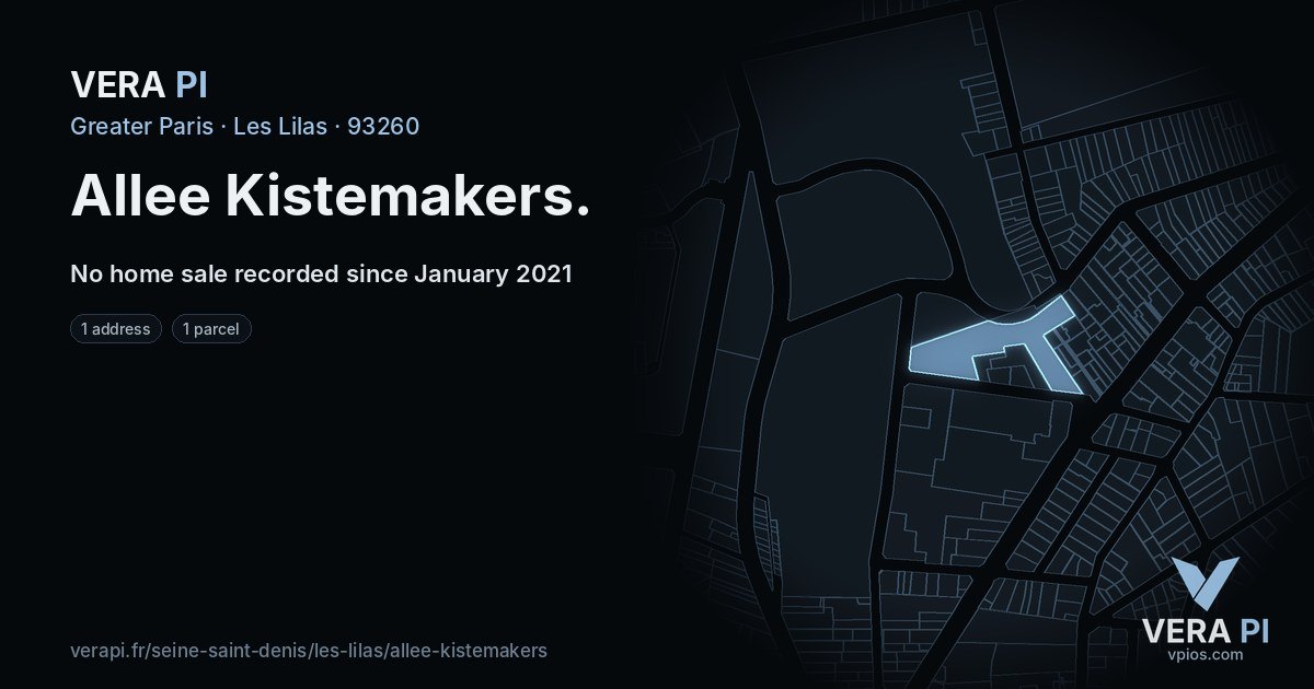 Allee Kistemakers, Les Lilas at night – every parcel coloured by the prices around it, the street's own parcels lit