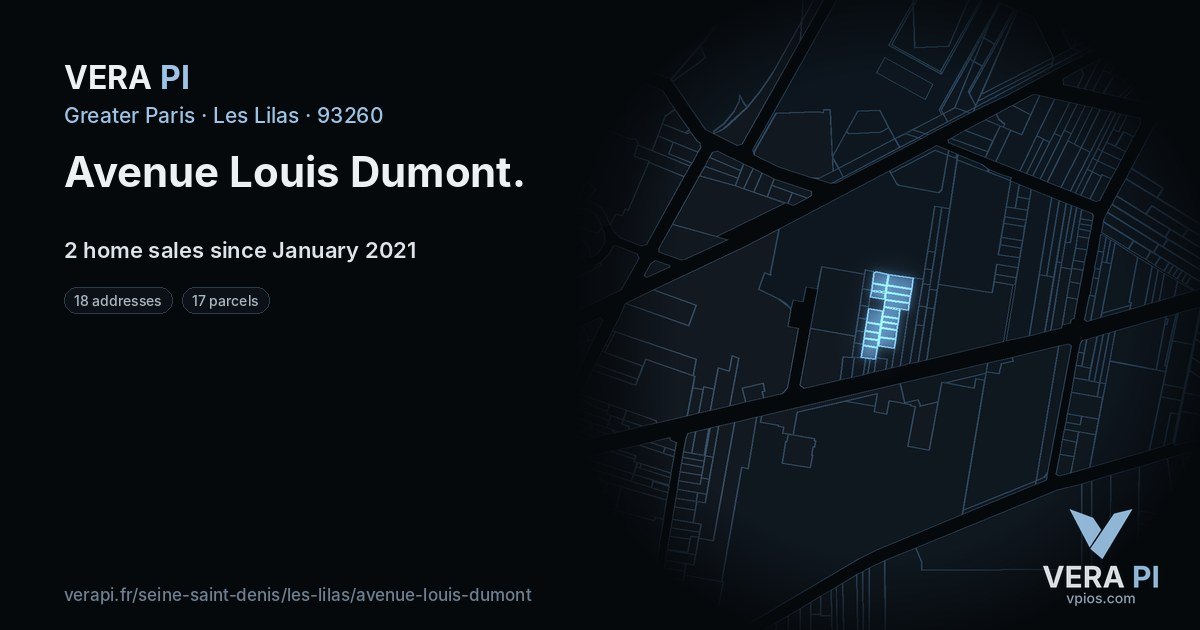 Avenue Louis Dumont, Les Lilas at night – every parcel coloured by the prices around it, the street's own parcels lit