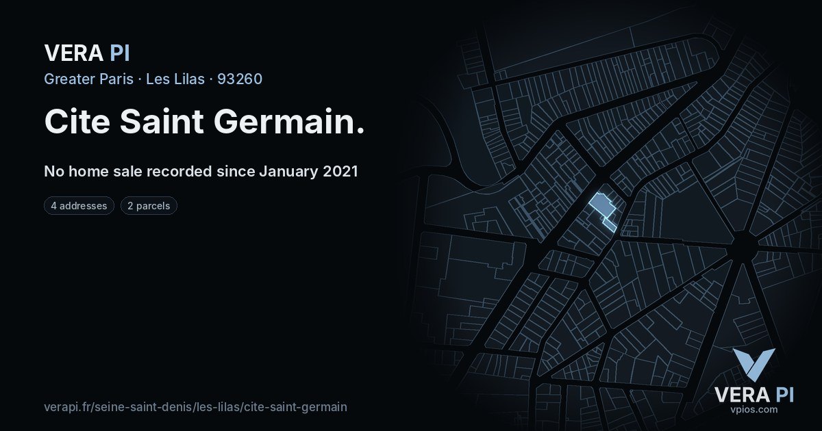 Cite Saint Germain, Les Lilas at night – every parcel coloured by the prices around it, the street's own parcels lit