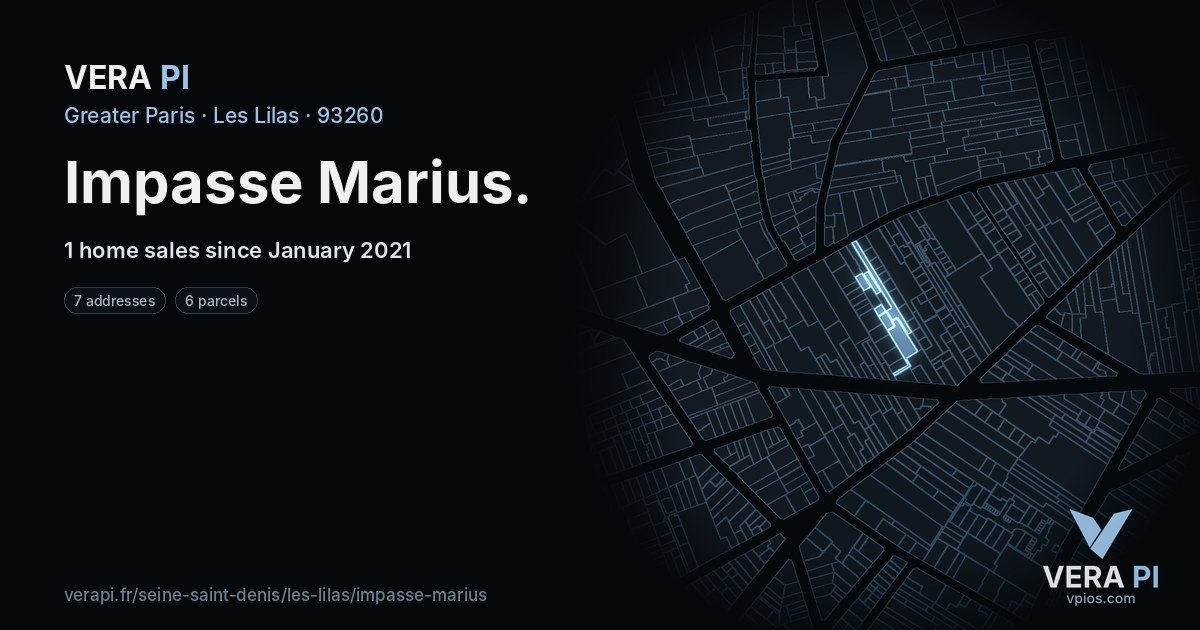 Impasse Marius, Les Lilas at night – every parcel coloured by the prices around it, the street's own parcels lit