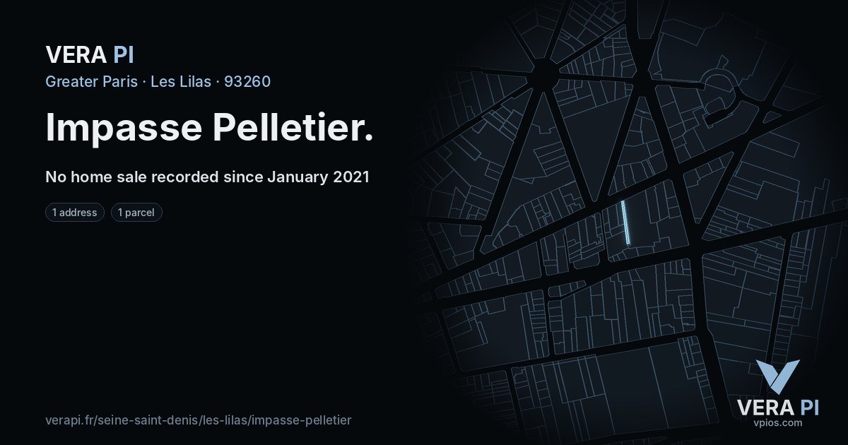 Impasse Pelletier, Les Lilas at night – every parcel coloured by the prices around it, the street's own parcels lit