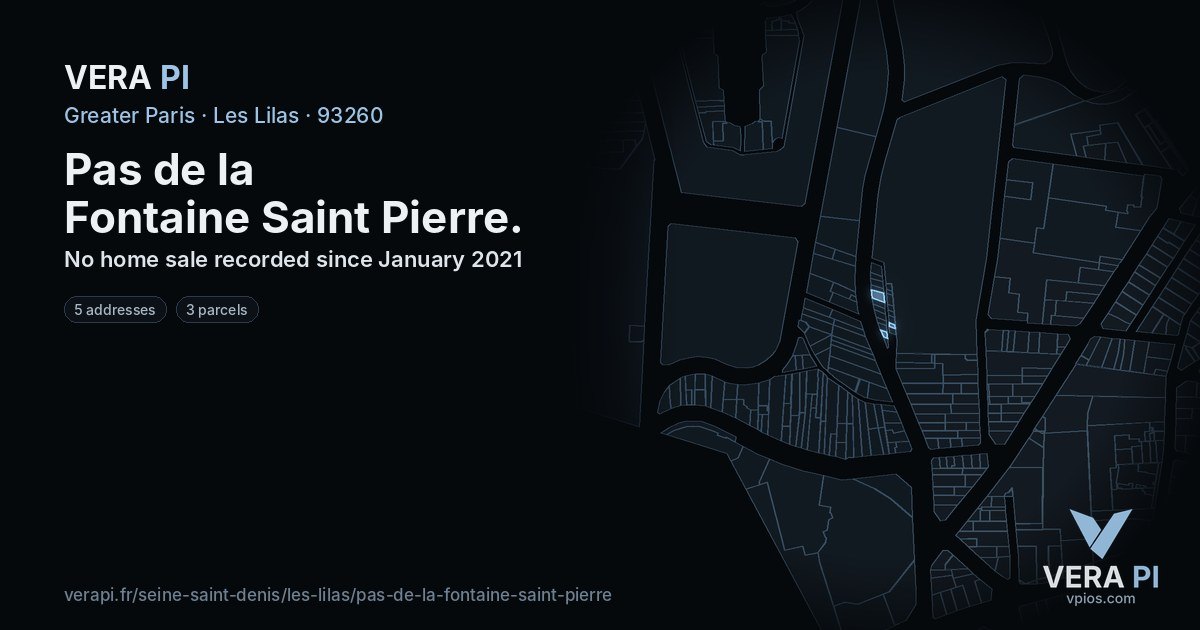Pas de la Fontaine Saint Pierre, Les Lilas at night – every parcel coloured by the prices around it, the street's own parcels lit