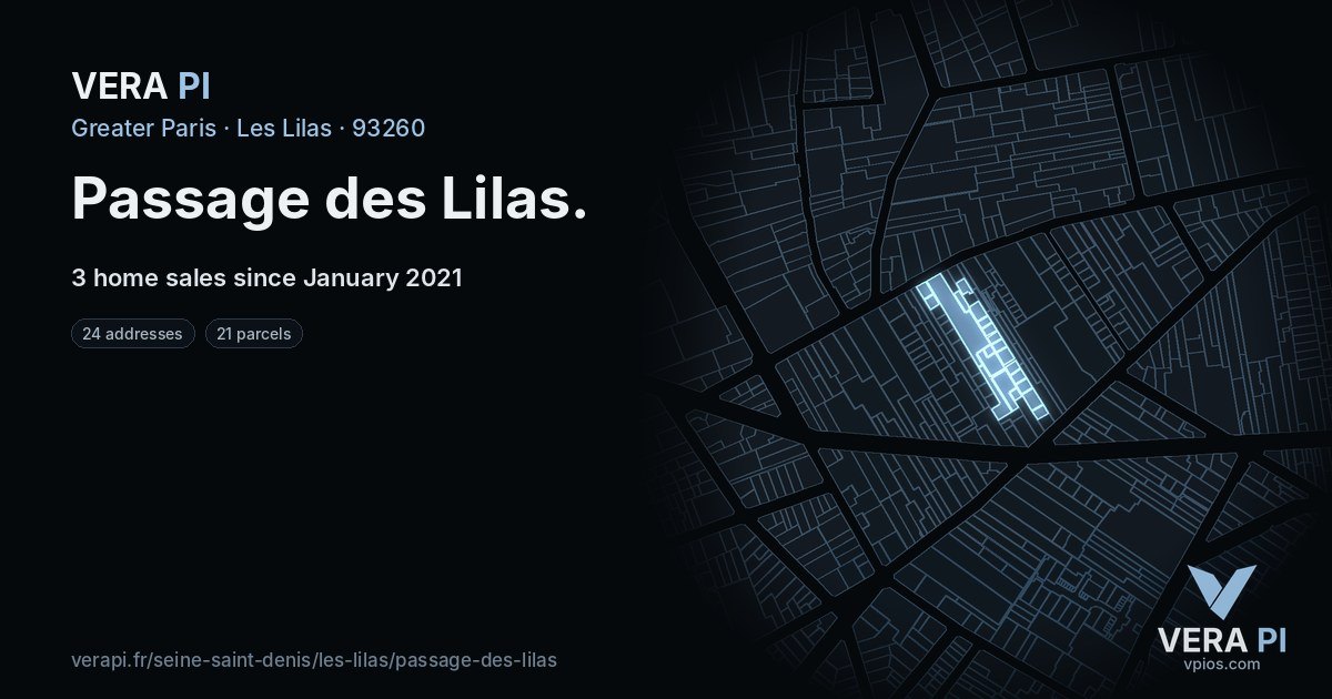 Passage des Lilas, Les Lilas at night – every parcel coloured by the prices around it, the street's own parcels lit