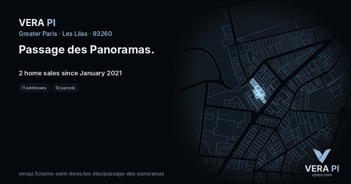 Passage des Panoramas, Les Lilas at night – every parcel coloured by the prices around it, the street's own parcels lit