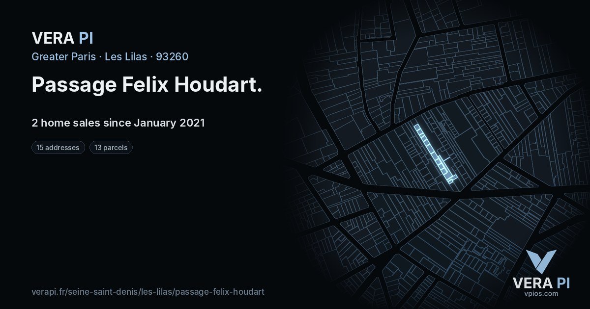Passage Felix Houdart, Les Lilas at night – every parcel coloured by the prices around it, the street's own parcels lit