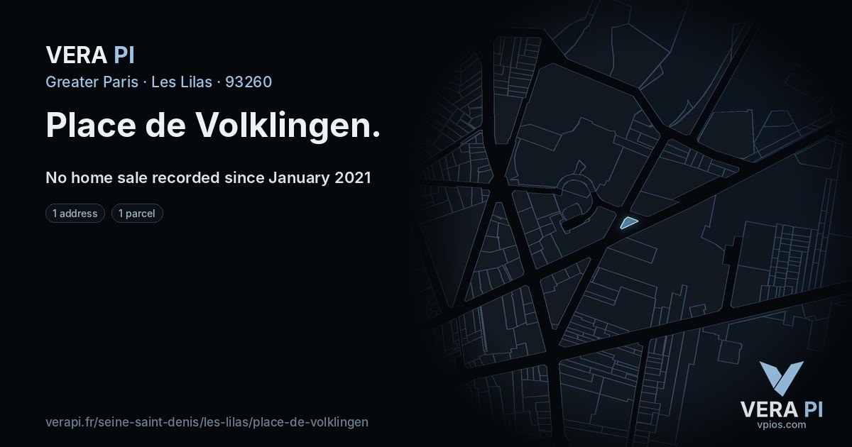 Place de Volklingen, Les Lilas at night – every parcel coloured by the prices around it, the street's own parcels lit