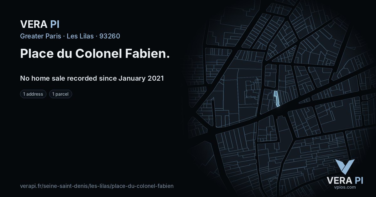 Place du Colonel Fabien, Les Lilas at night – every parcel coloured by the prices around it, the street's own parcels lit