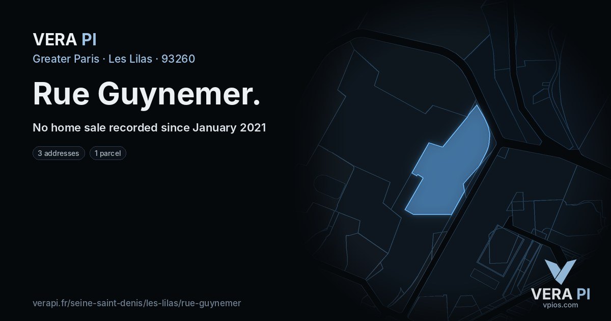Rue Guynemer, Les Lilas at night – every parcel coloured by the prices around it, the street's own parcels lit