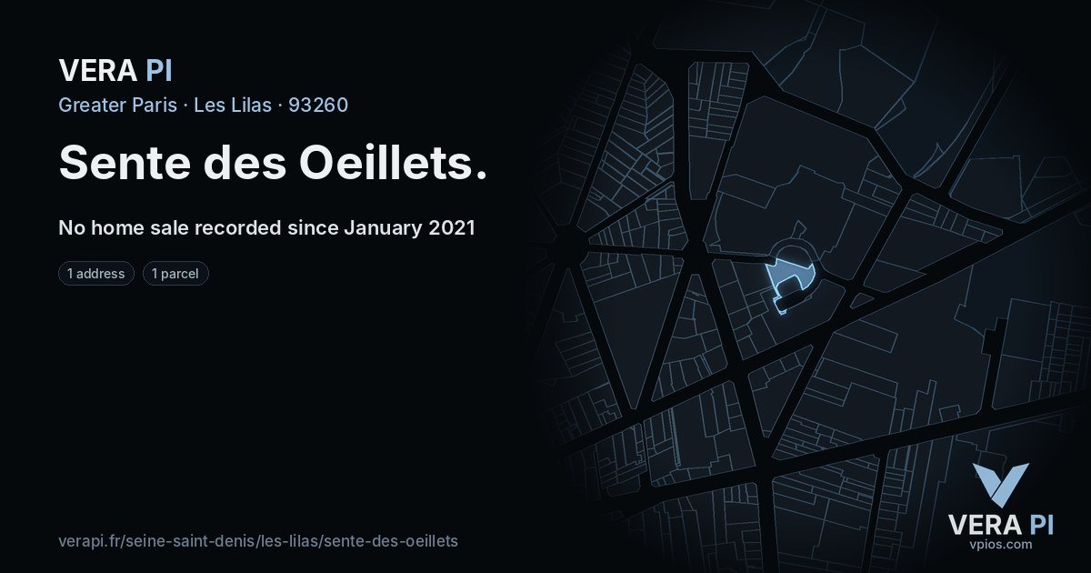 Sente des Oeillets, Les Lilas at night – every parcel coloured by the prices around it, the street's own parcels lit