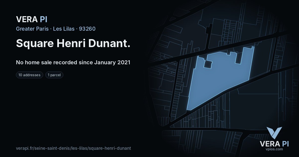 Square Henri Dunant, Les Lilas at night – every parcel coloured by the prices around it, the street's own parcels lit