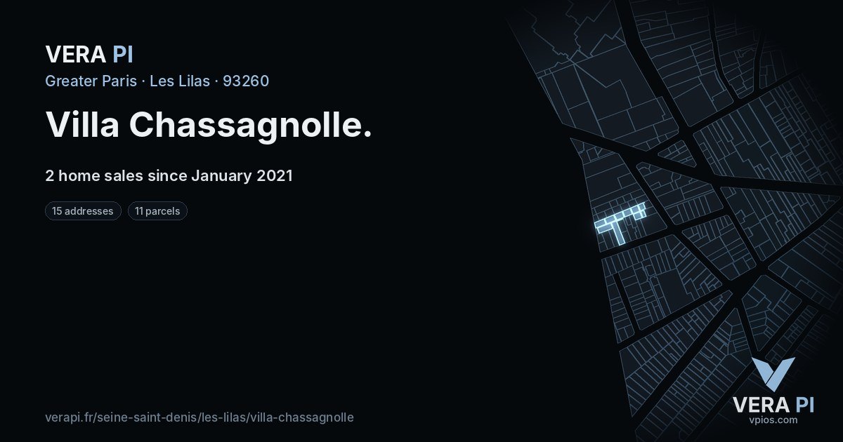 Villa Chassagnolle, Les Lilas at night – every parcel coloured by the prices around it, the street's own parcels lit