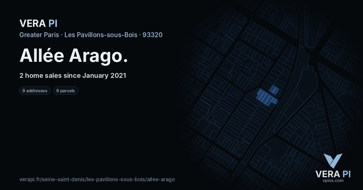 Allée Arago, Les Pavillons-sous-Bois at night – every parcel coloured by the prices around it, the street's own parcels lit