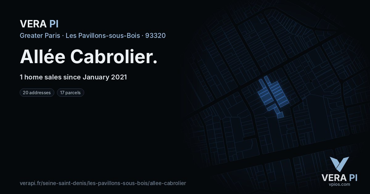 Allée Cabrolier, Les Pavillons-sous-Bois at night – every parcel coloured by the prices around it, the street's own parcels lit