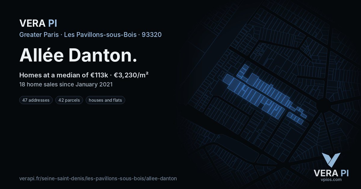 Allée Danton, Les Pavillons-sous-Bois at night – every parcel coloured by the prices around it, the street's own parcels lit