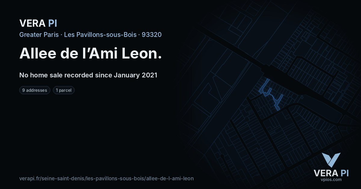 Allee de l’Ami Leon, Les Pavillons-sous-Bois at night – every parcel coloured by the prices around it, the street's own parcels lit