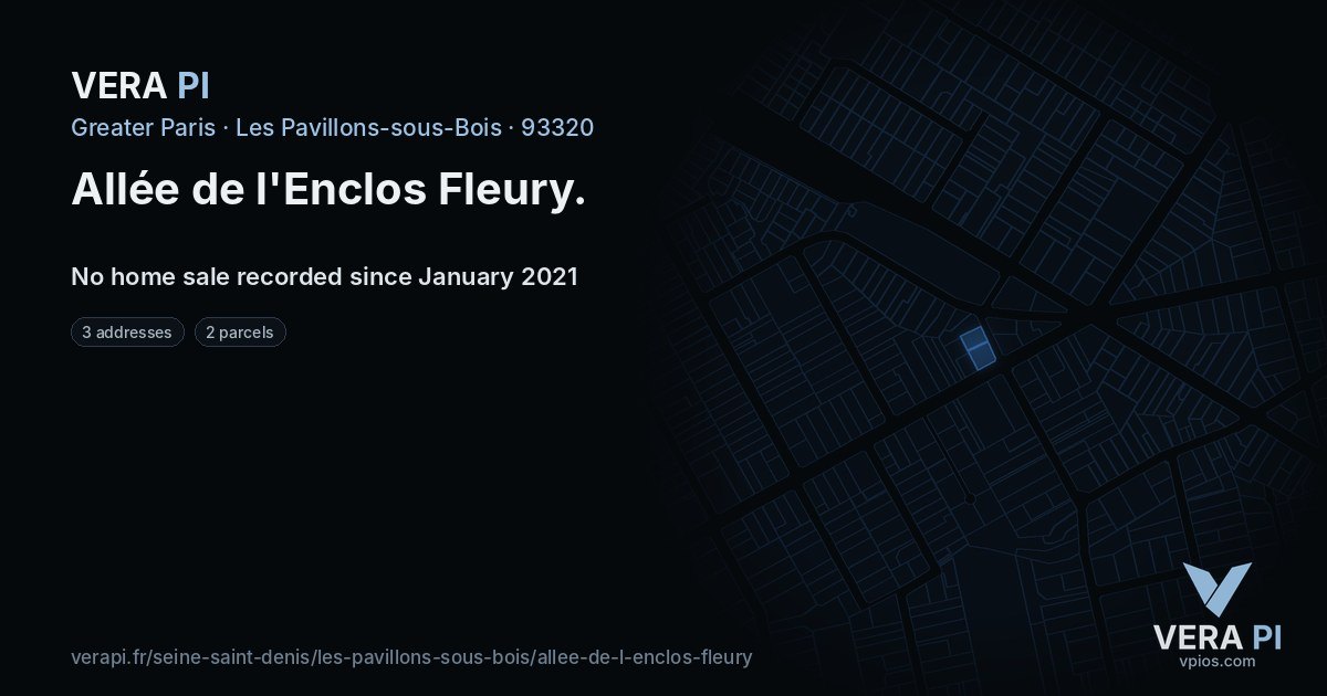 Allée de l'Enclos Fleury, Les Pavillons-sous-Bois at night – every parcel coloured by the prices around it, the street's own parcels lit