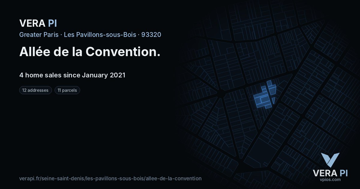 Allée de la Convention, Les Pavillons-sous-Bois at night – every parcel coloured by the prices around it, the street's own parcels lit
