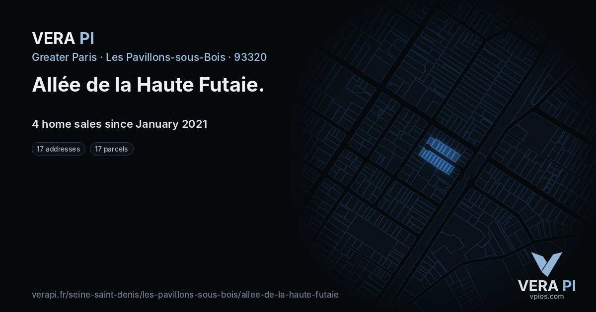 Allée de la Haute Futaie, Les Pavillons-sous-Bois at night – every parcel coloured by the prices around it, the street's own parcels lit