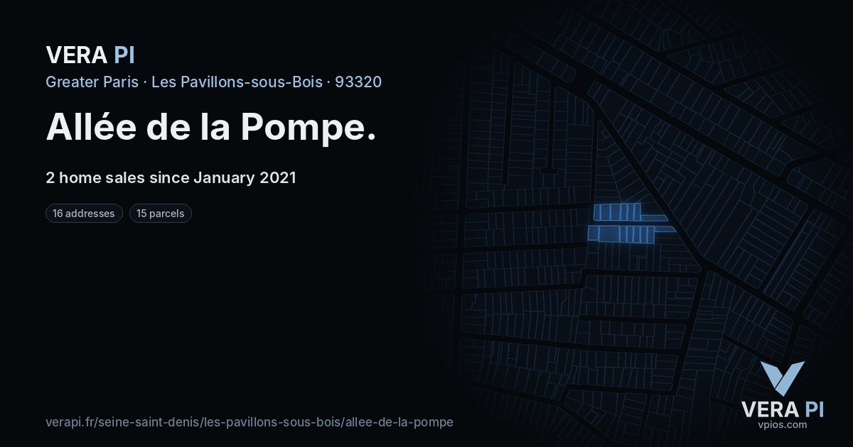 Allée de la Pompe, Les Pavillons-sous-Bois at night – every parcel coloured by the prices around it, the street's own parcels lit