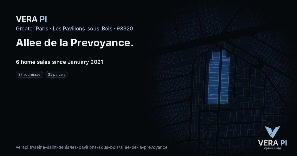 Allee de la Prevoyance, Les Pavillons-sous-Bois at night – every parcel coloured by the prices around it, the street's own parcels lit