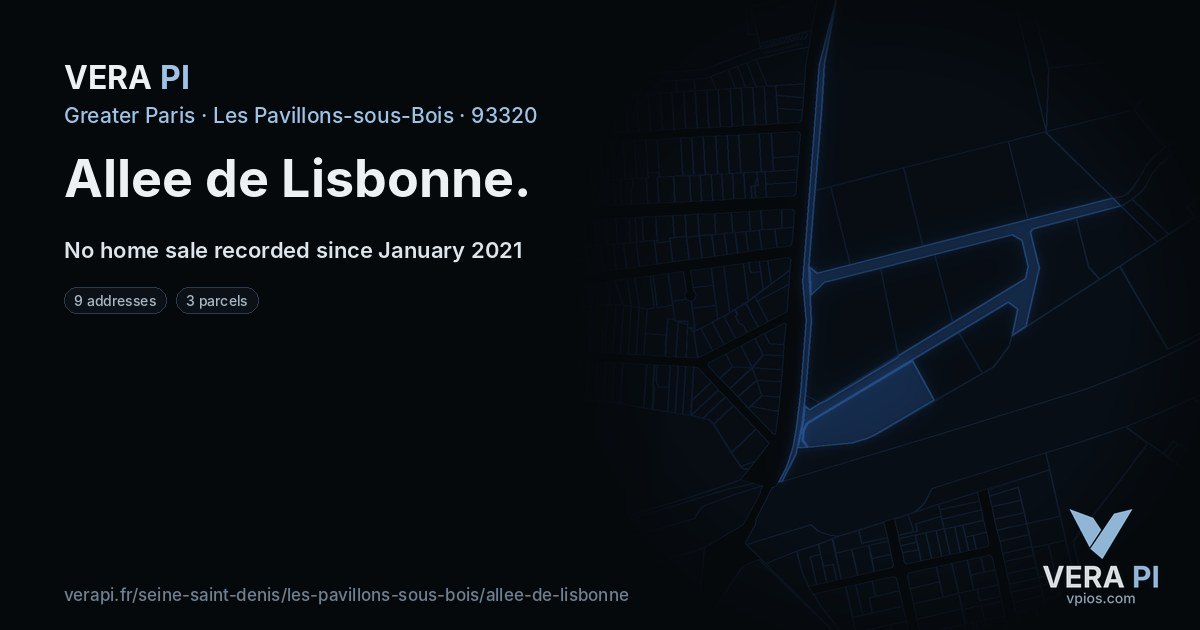 Allee de Lisbonne, Les Pavillons-sous-Bois at night – every parcel coloured by the prices around it, the street's own parcels lit