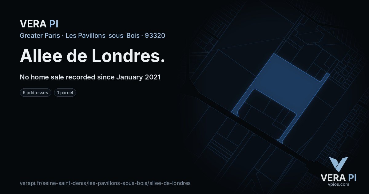 Allee de Londres, Les Pavillons-sous-Bois at night – every parcel coloured by the prices around it, the street's own parcels lit