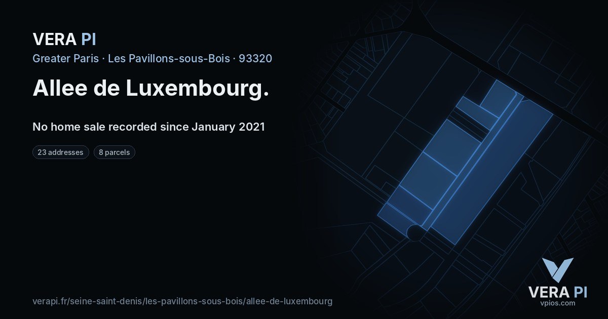 Allee de Luxembourg, Les Pavillons-sous-Bois at night – every parcel coloured by the prices around it, the street's own parcels lit