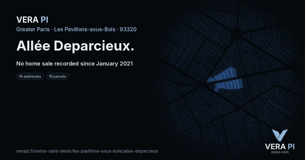 Allée Deparcieux, Les Pavillons-sous-Bois at night – every parcel coloured by the prices around it, the street's own parcels lit