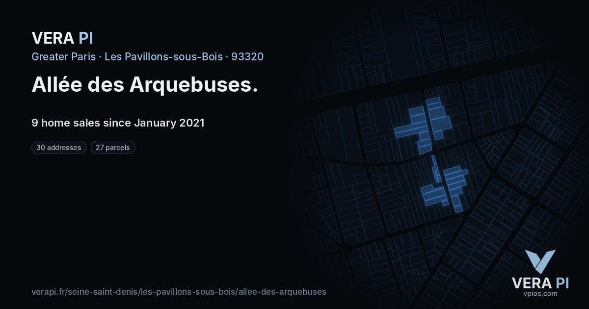 Allée des Arquebuses, Les Pavillons-sous-Bois at night – every parcel coloured by the prices around it, the street's own parcels lit