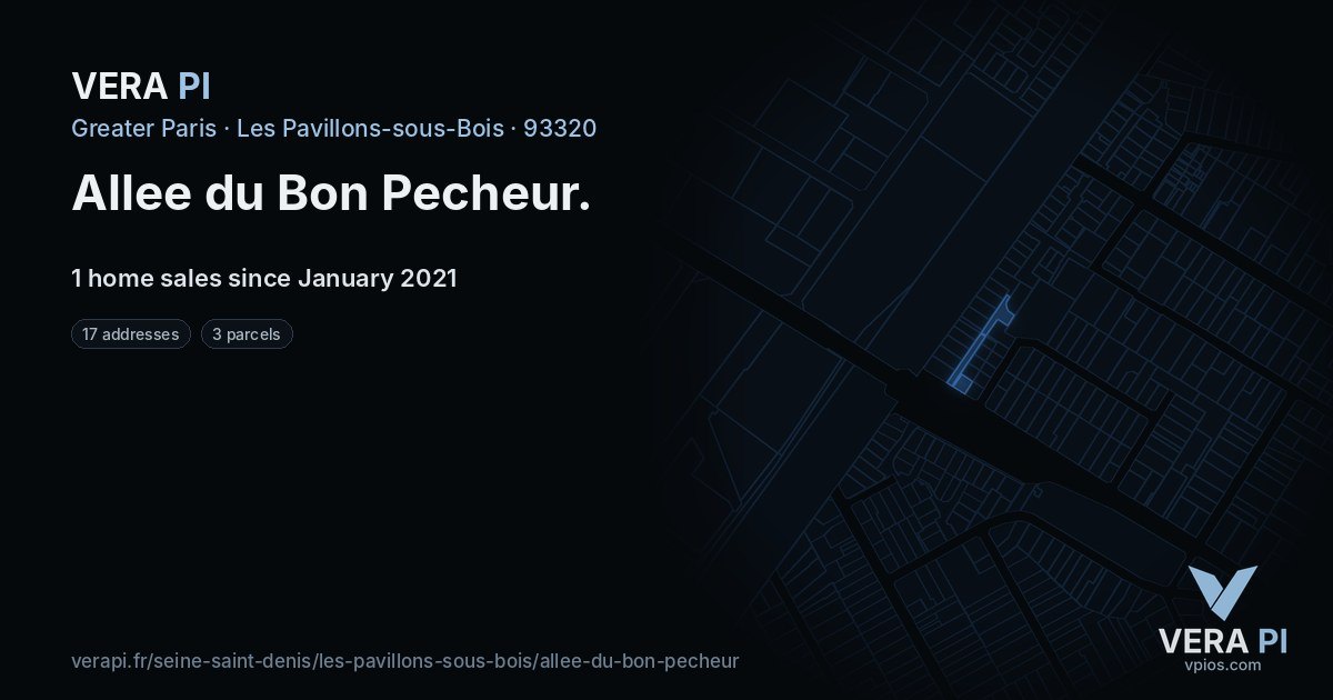 Allee du Bon Pecheur, Les Pavillons-sous-Bois at night – every parcel coloured by the prices around it, the street's own parcels lit