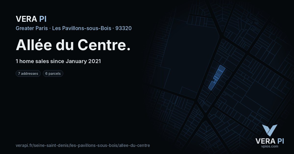 Allée du Centre, Les Pavillons-sous-Bois at night – every parcel coloured by the prices around it, the street's own parcels lit