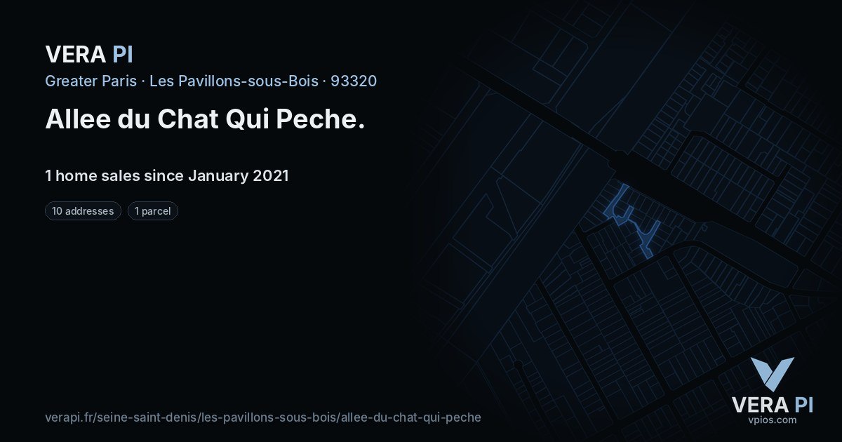 Allee du Chat Qui Peche, Les Pavillons-sous-Bois at night – every parcel coloured by the prices around it, the street's own parcels lit